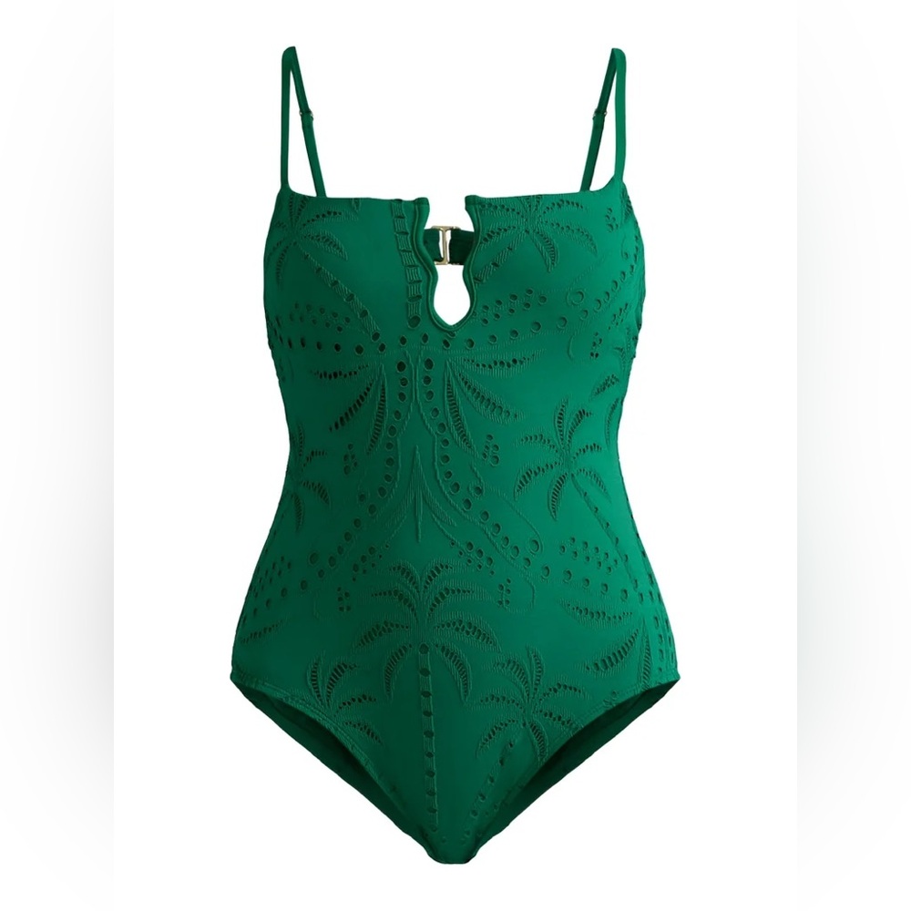 Green Palm Textured One Piece Swimsuit NWT 2X Cutout Keyhole Tropical